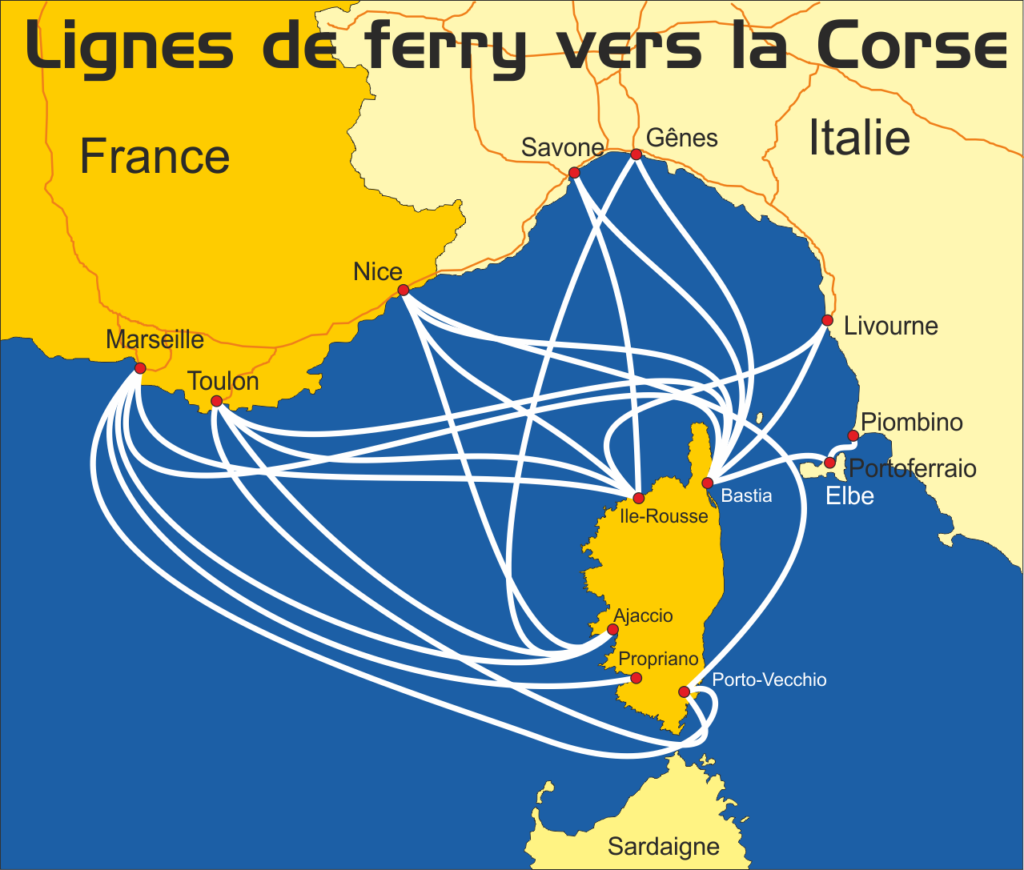 ferry lines in corsica. Carte des ferries en corse